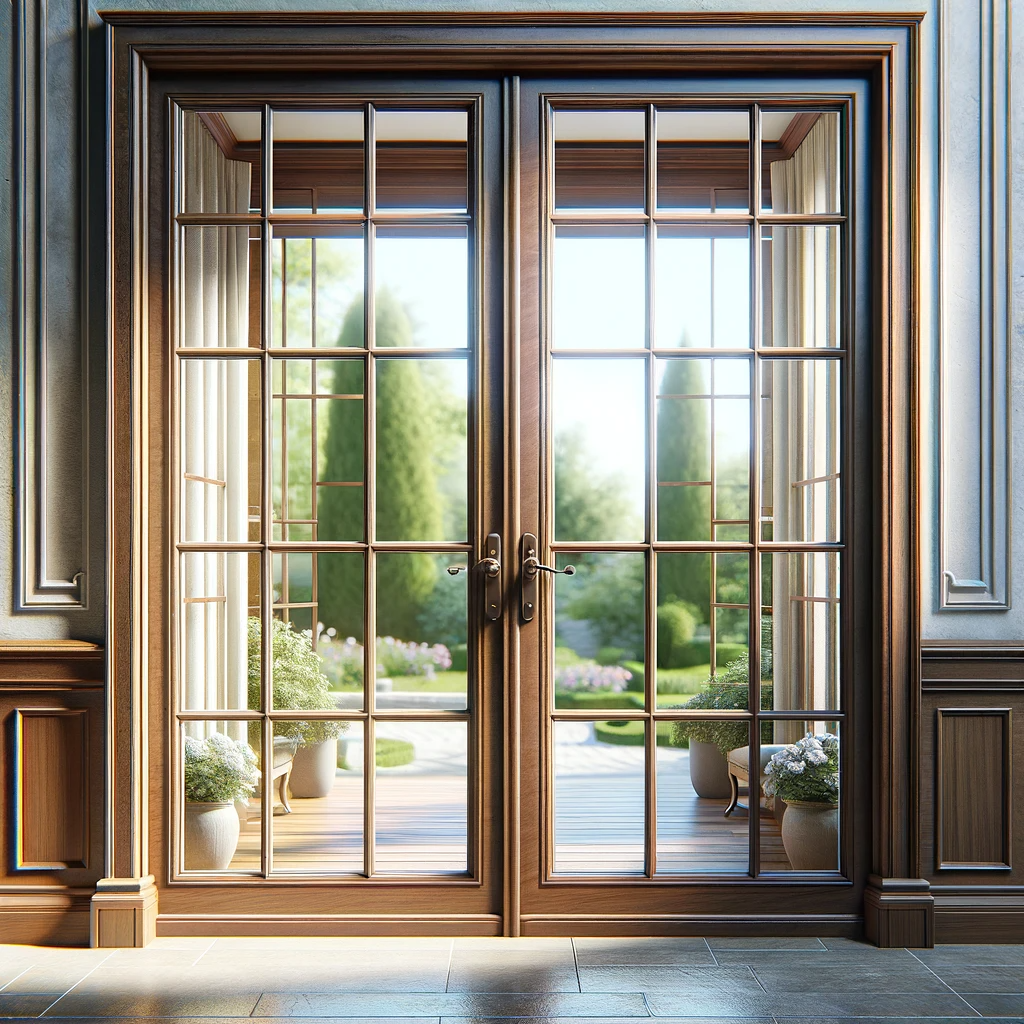 A French patio door, multiple panes of glass, allowing for plenty of natural light