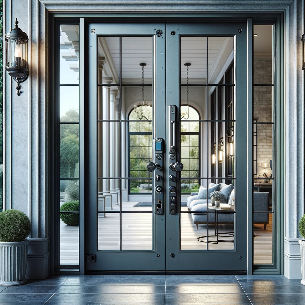 showcasing French patio doors equipped with advanced security features
